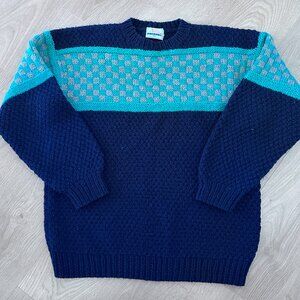Vintage PINGOUIN Paris Handmade Fisherman's Sweater L-XL - Navy